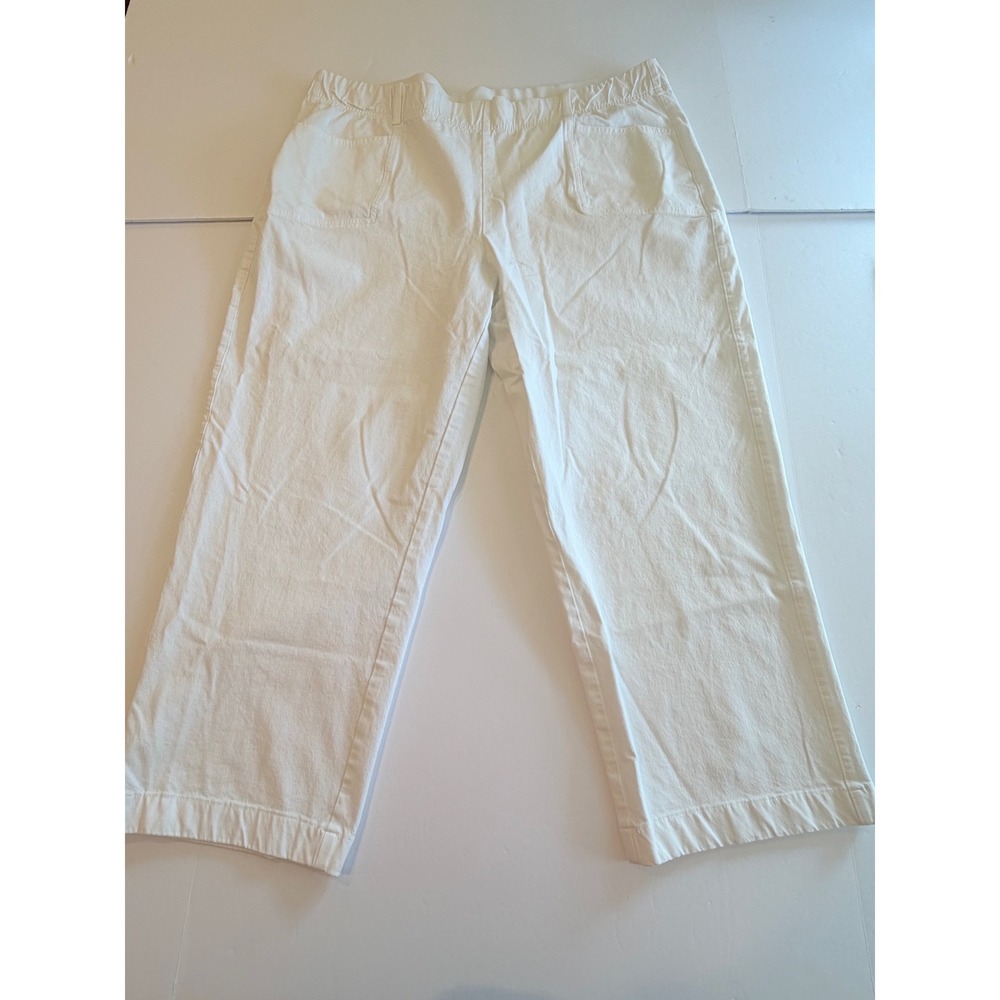 AnyBody Womens White Wide Leg Crop Pants Elastic Waist Cotton Blend XL